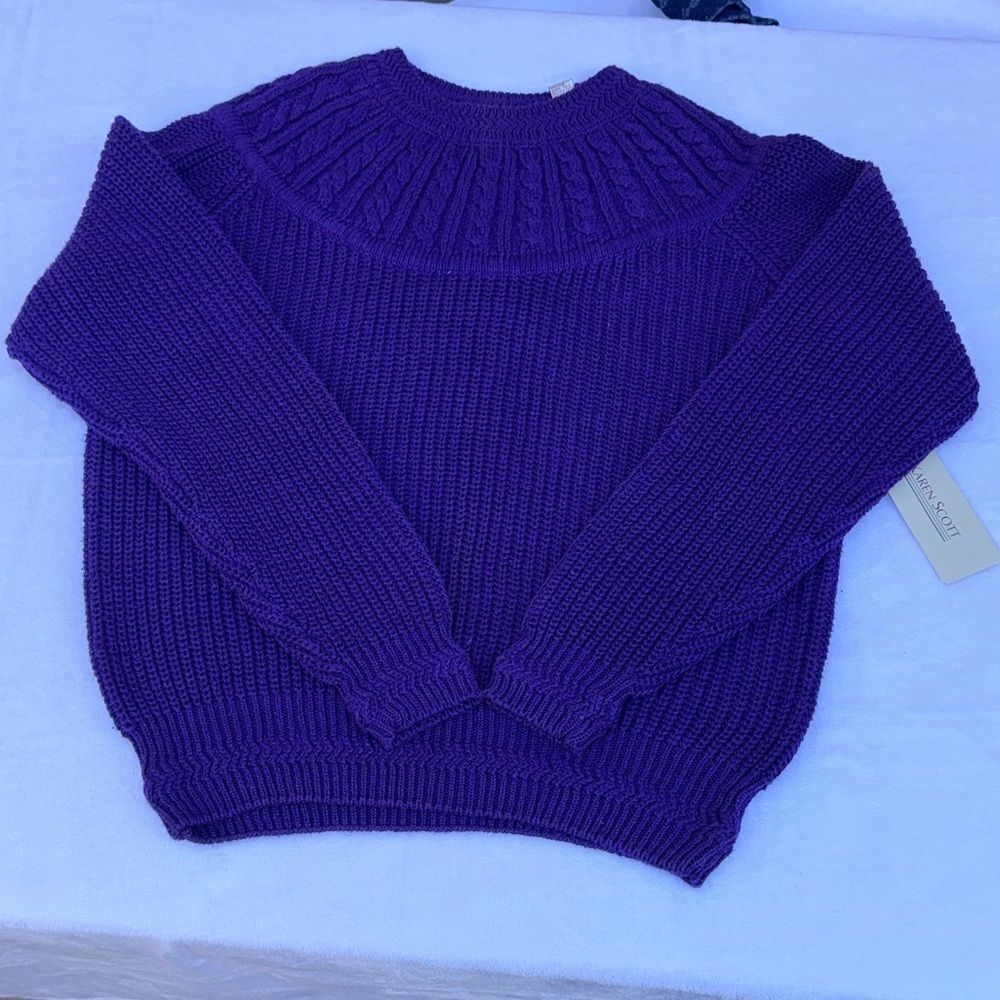 KAREN SCOTT Vintage Purple Turtleneck Cable Knit Sweater Size Small